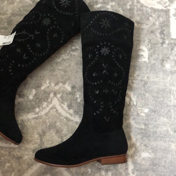 JACK ROGERS TARA BLACK SUEDE TALL BOOTS - Picture 8 of 12